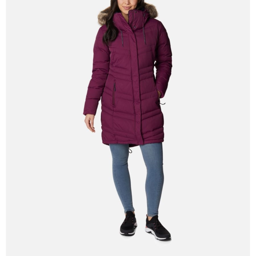 Marionberry Columbia Women's Catherine Creek Hooded Long Down Jacket