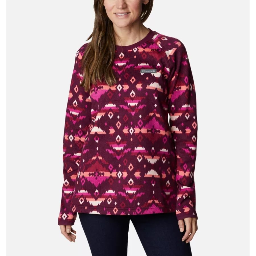 Marionberry Rocky MT Print Columbia Women's Sweater Weather Fleece Crew Shirt