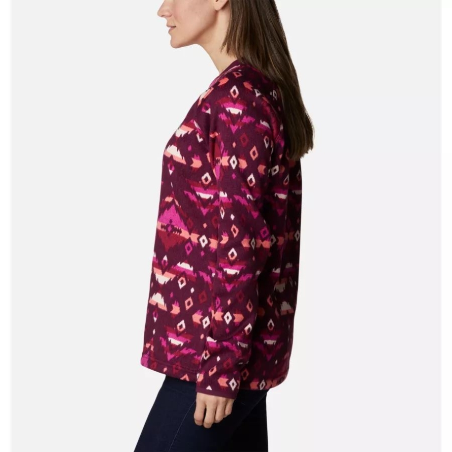 Marionberry Rocky MT Print Columbia Women's Sweater Weather Fleece Crew Shirt