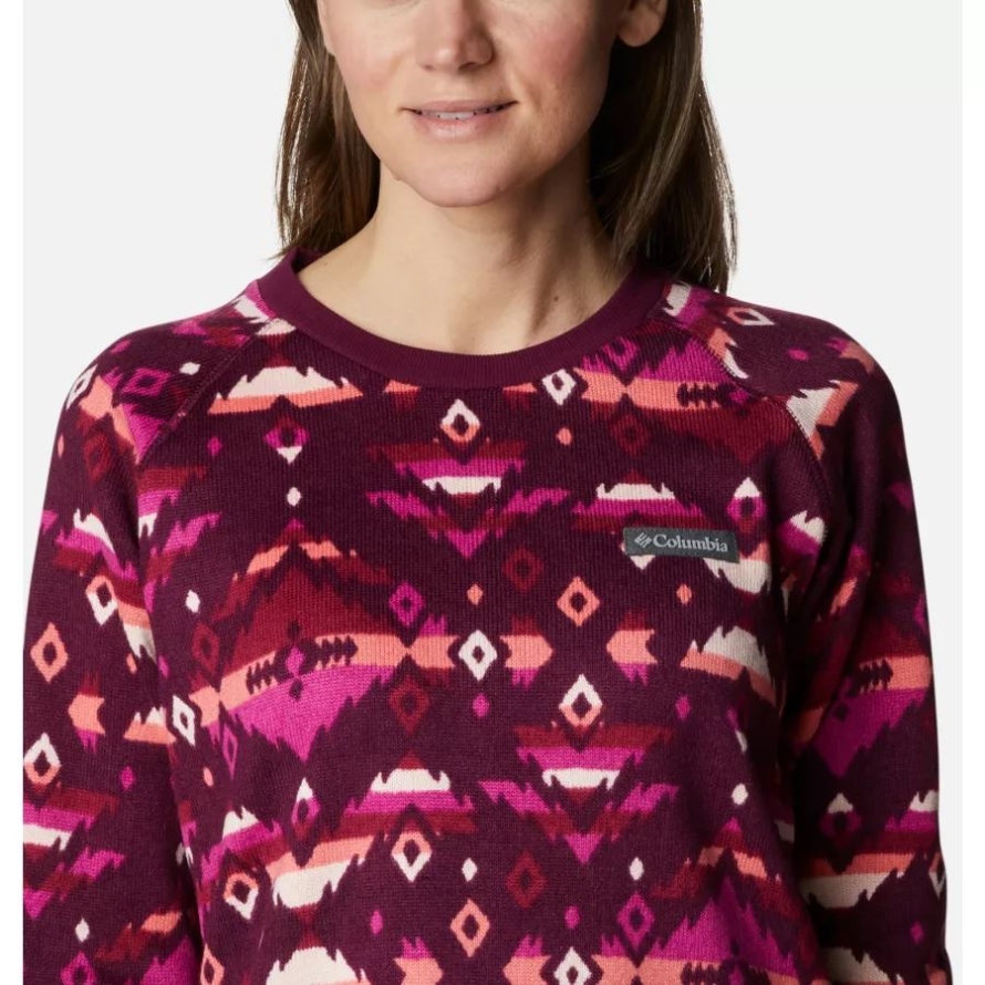 Marionberry Rocky MT Print Columbia Women's Sweater Weather Fleece Crew Shirt
