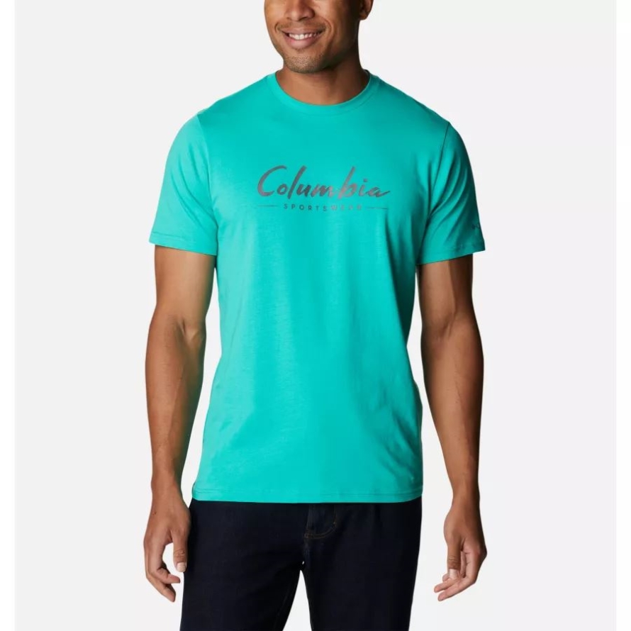 Men's CSC Seasonal Logo T-Shirt Electric Turquoise/Brushed Logo Columbia