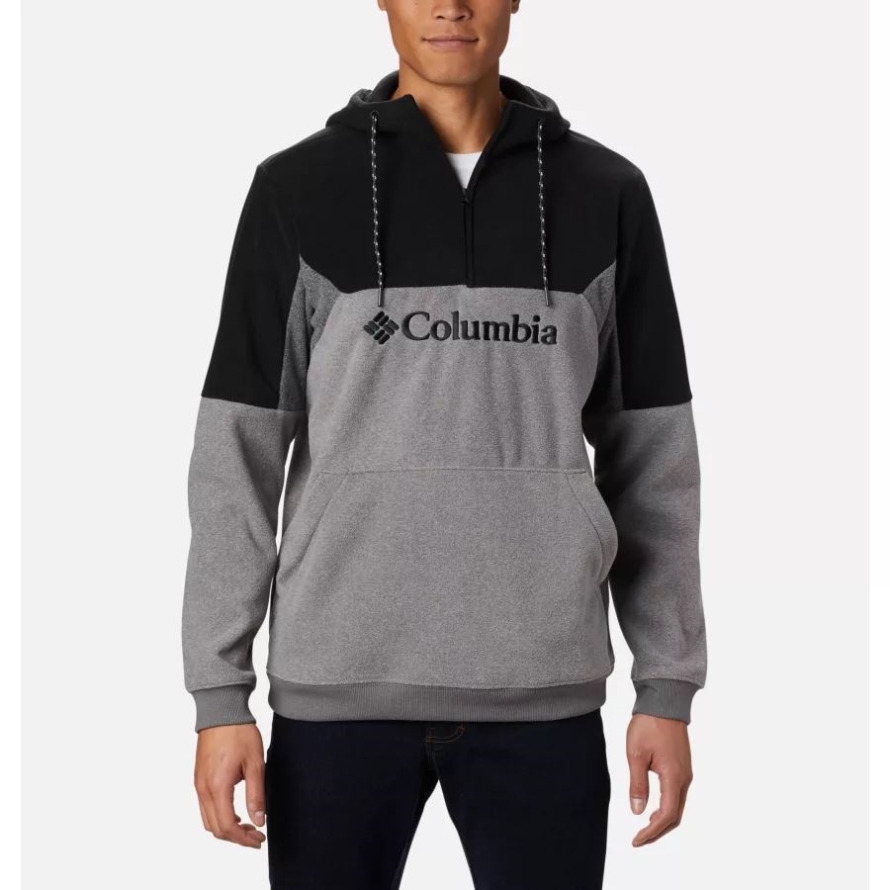 Men's Columbia Lodge II Fleece Hoodie City Grey Heather/Black/Shark Heather Columbia