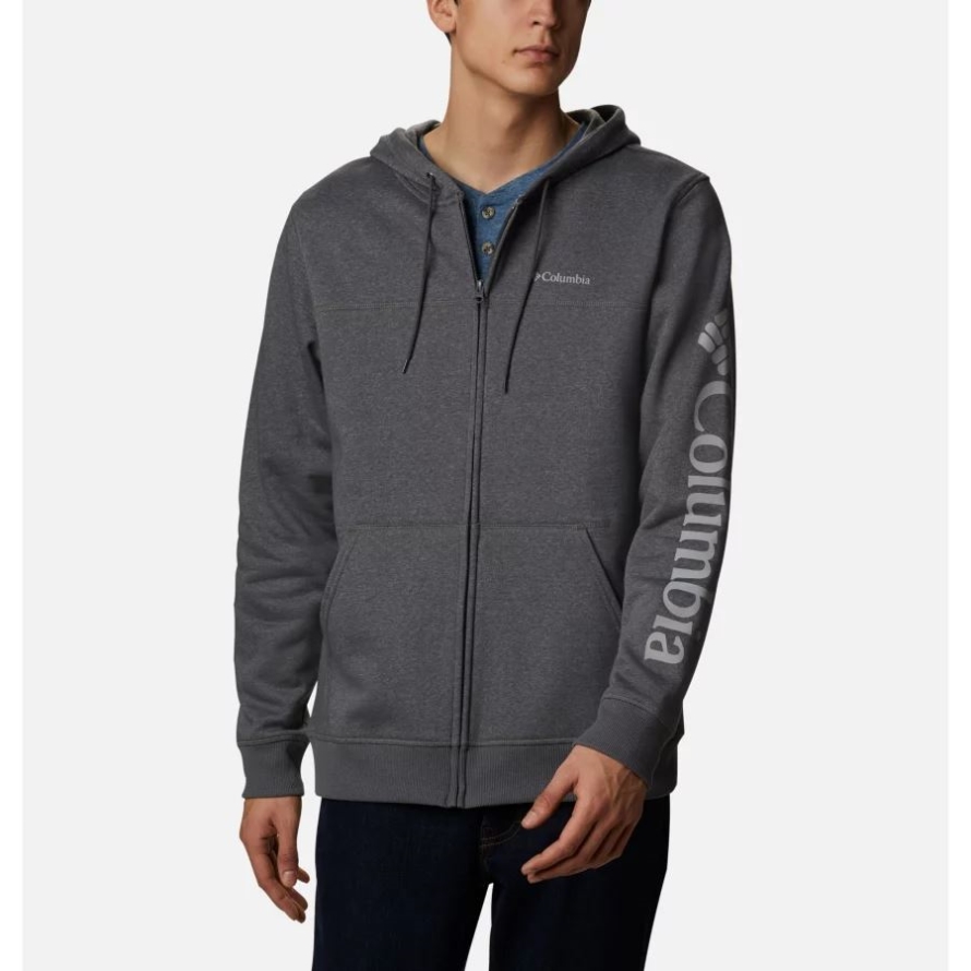 Men's Columbia Logo Full Zip Fleece Hoodie City Grey Heather/Columbia Grey Columbia