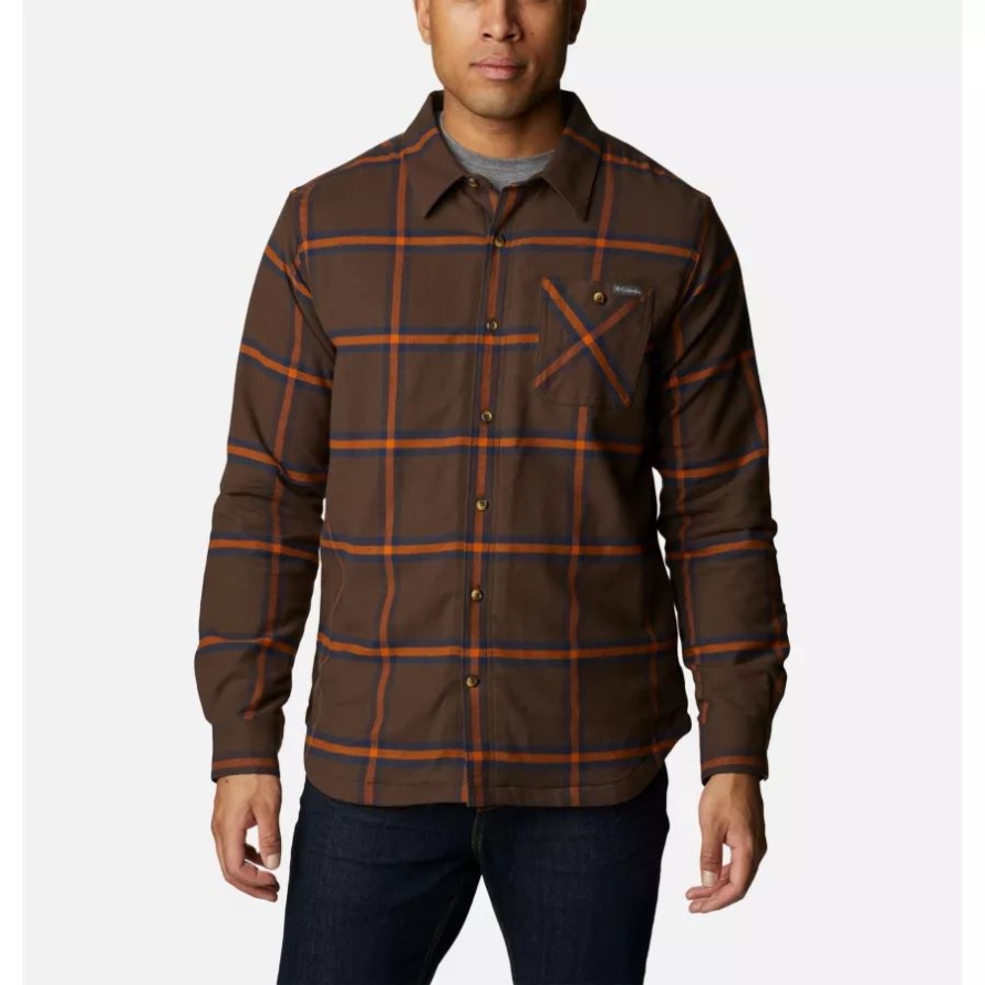 Men's Cornell Woods Fleece Lined Flannel Shirt Cordovan Windowpane Columbia