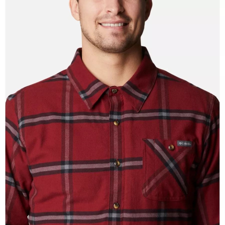 Men's Cornell Woods Fleece Lined Flannel Shirt Red Jasper Windowpane Columbia