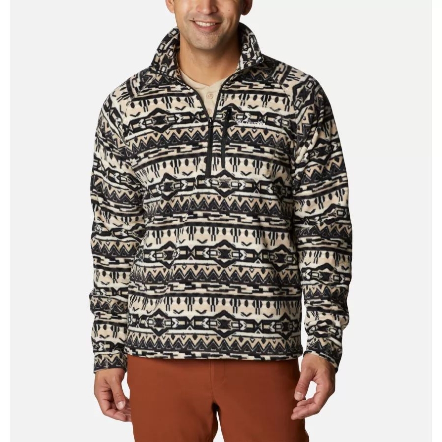 Men's Fast Trek Printed Half Zip Fleece Columbia Ancient Fossil 80s Stripe Print