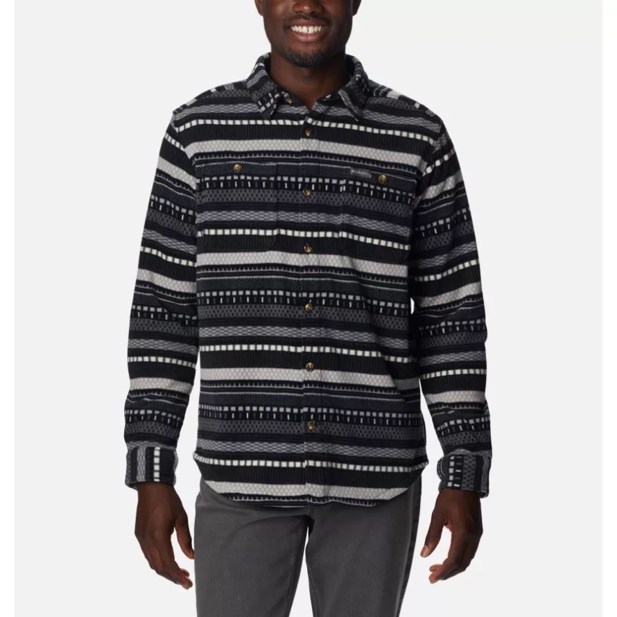 Men's Flare Gun Fleece Over Shirt Shark Apres Stripe Print Columbia