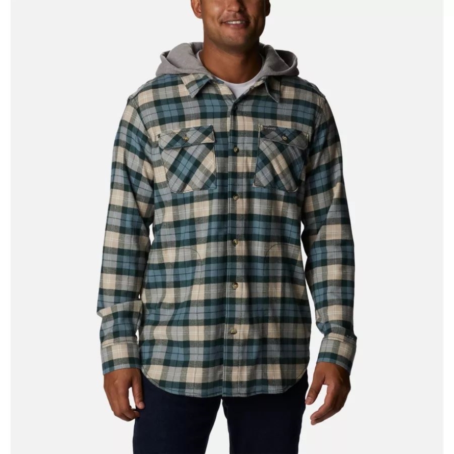 Men's Flare Gun Stretch Flannel Hoodie Spruce Balanced Tartan Columbia