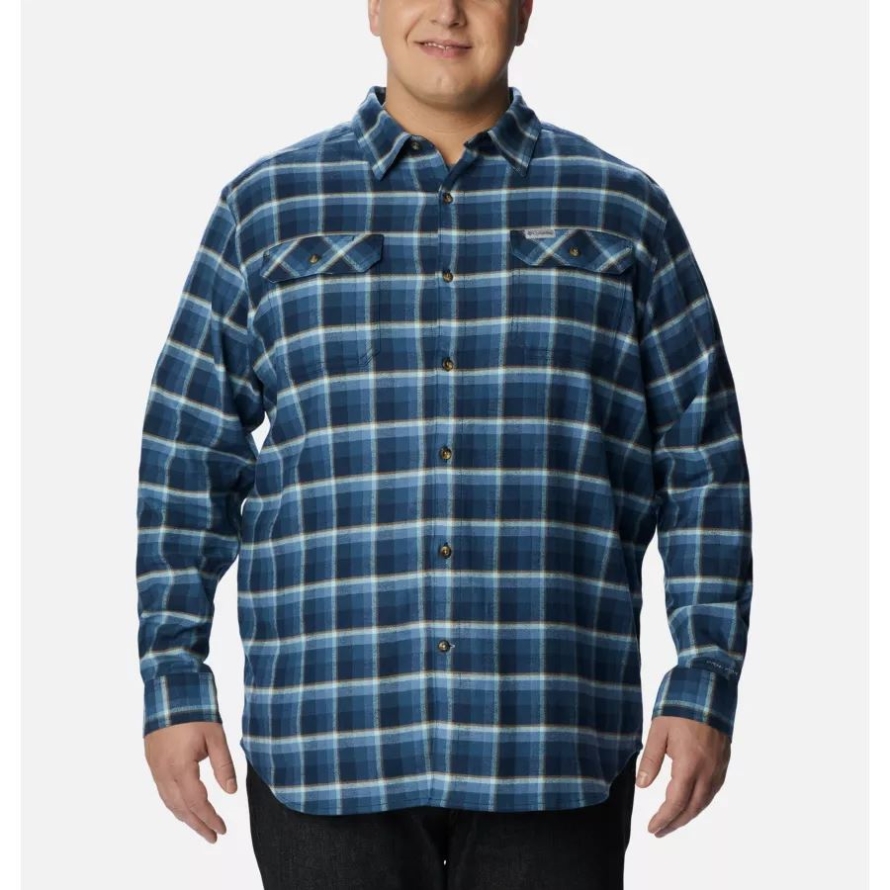 Men's Flare Gun Stretch Flannel Shirt Extended Size Collegiate Navy Shadow Plaid Columbia
