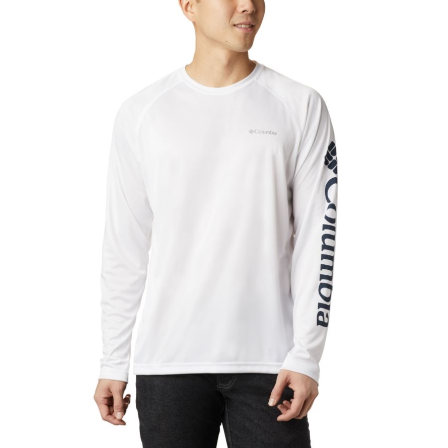 Men's Fork Stream Long Sleeve Shirt Columbia White/Collegiate Navy Logo