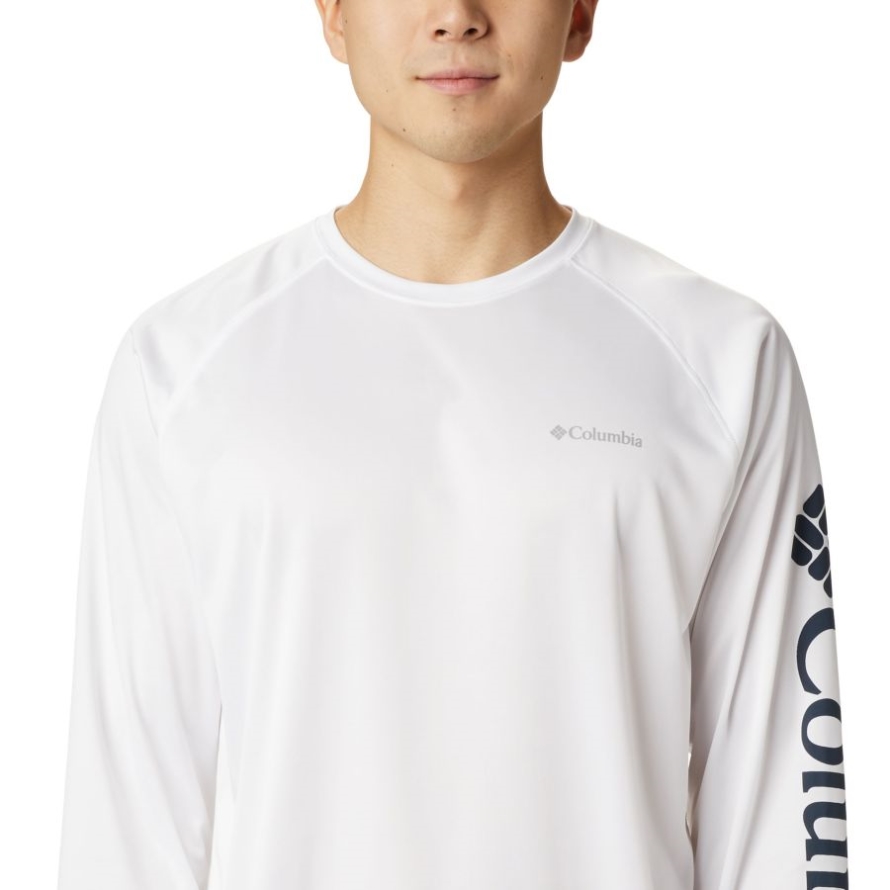 Men's Fork Stream Long Sleeve Shirt Columbia White/Collegiate Navy Logo