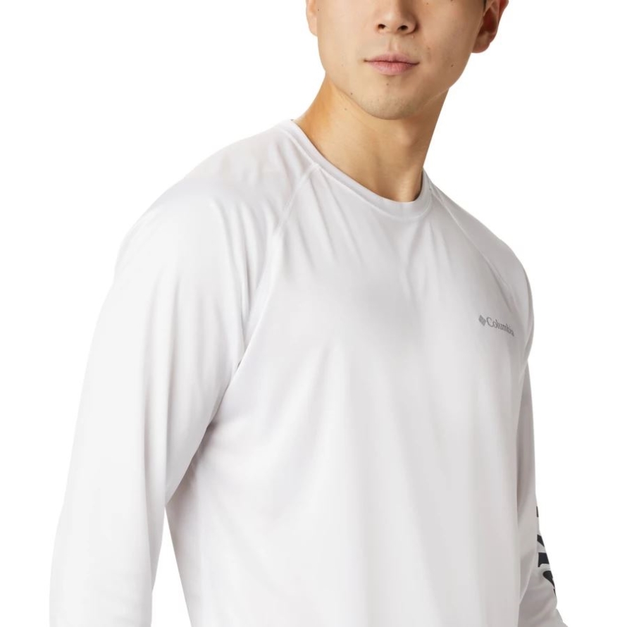 Men's Fork Stream Long Sleeve Shirt Columbia White/Collegiate Navy Logo