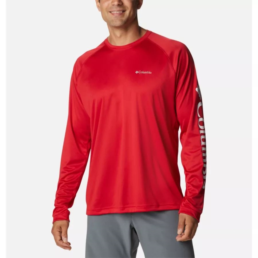 Men's Fork Stream Long Sleeve Shirt Tall Columbia Mountain Red