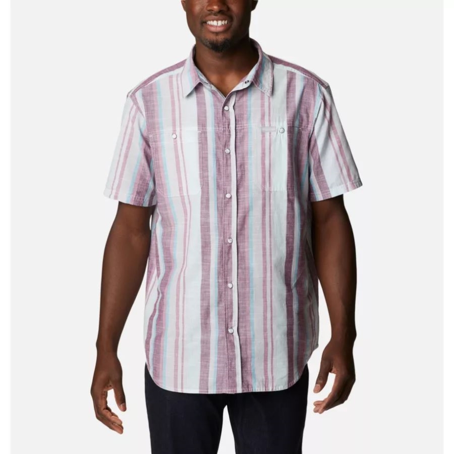 Men's Leadville Ridge Short Sleeve Shirt Columbia Icy Morn Sun Blind Stripe