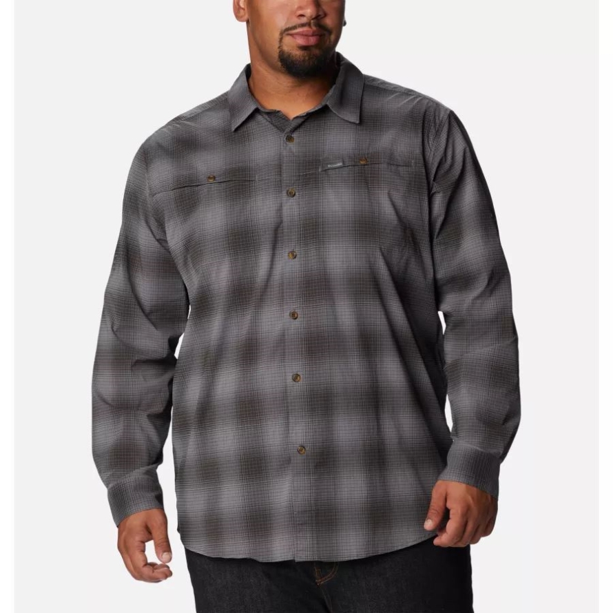 Men's Newton Ridge II Plaid Long Sleeve Big City Grey Soft Ombre Columbia