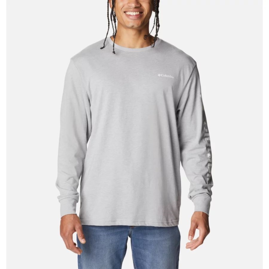 Men's North Cascades Long Sleeve Tee Shirt Columbia Grey Heather/White Columbia