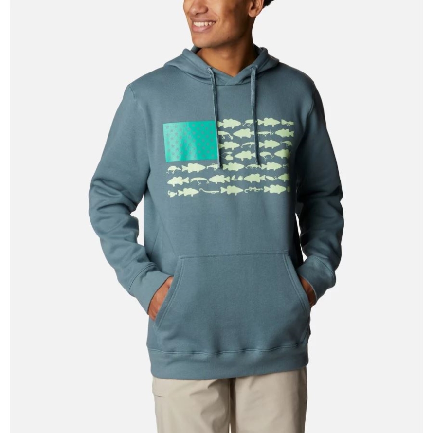 Men's PFG Fish Flag II Hoodie Columbia Metal/Key West Bass Lures