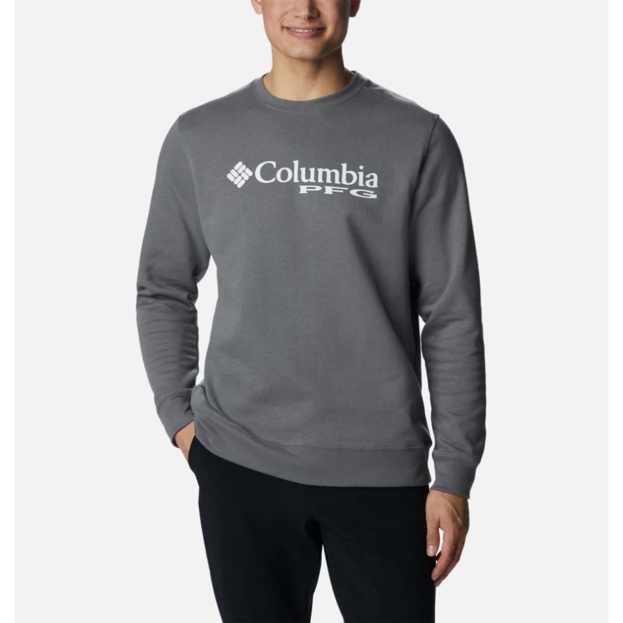 Men's PFG Stacked Logo Crew Sweatshirt City Grey/White Columbia