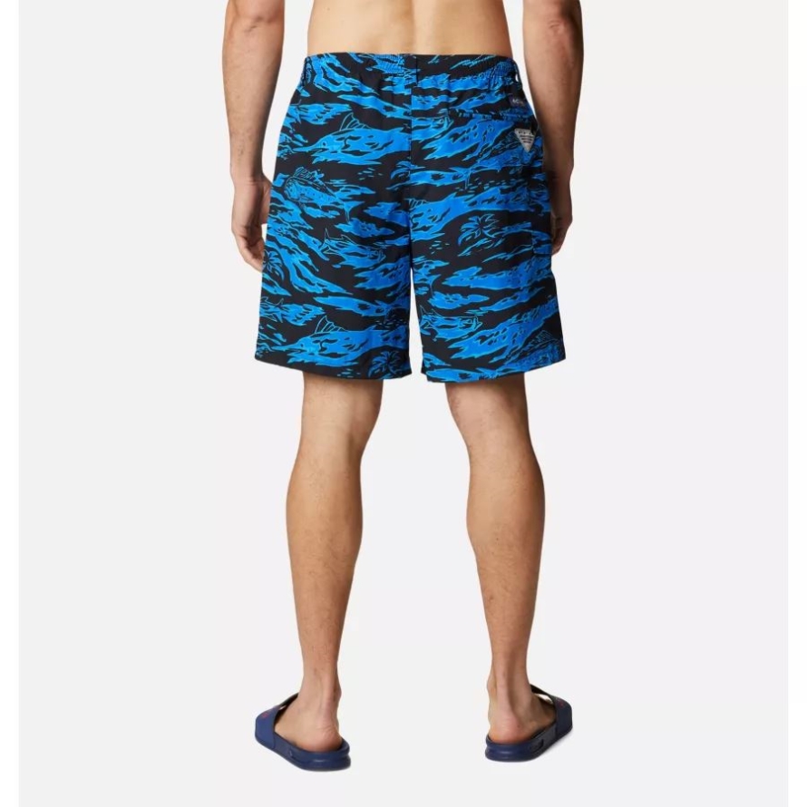 Men's PFG Super Backcast Water Shorts Black Rough Waves Print Columbia