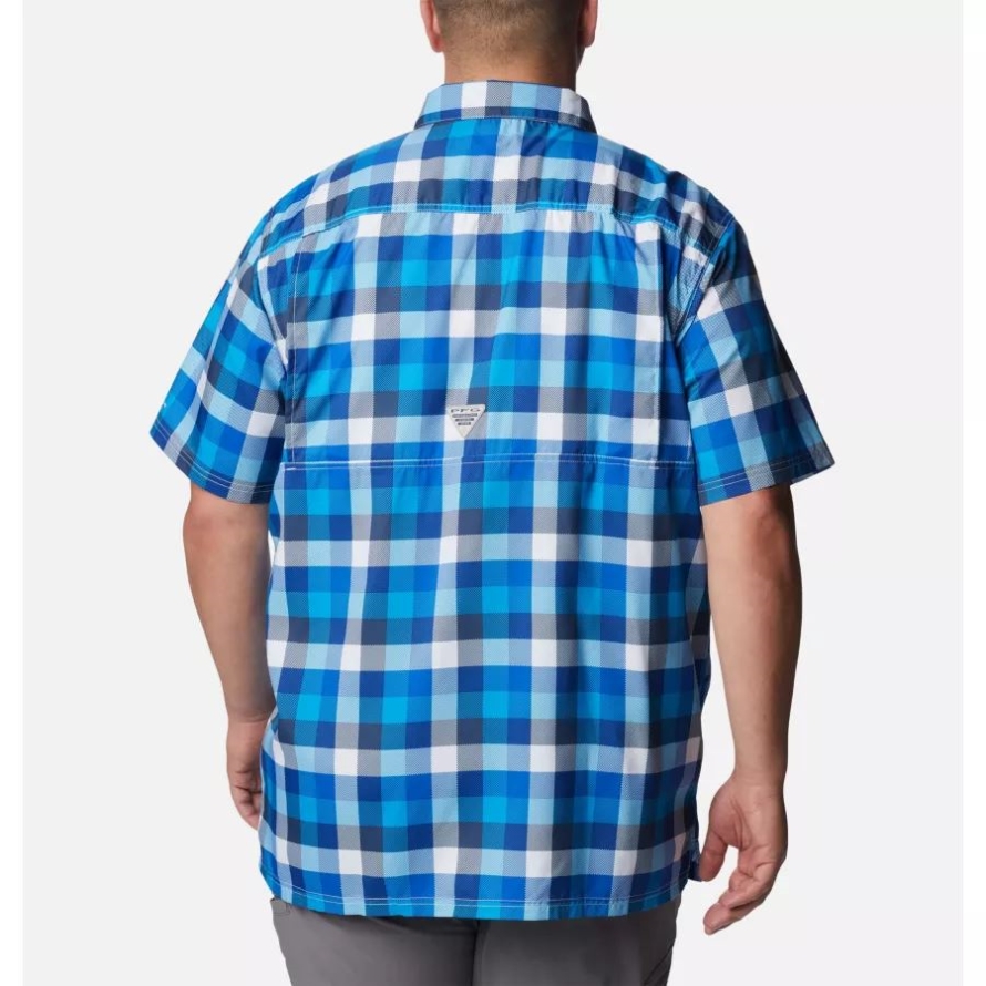 Men's PFG Super Slack Tide Camp Shirt Big Columbia Blue Macaw Multi Gingham