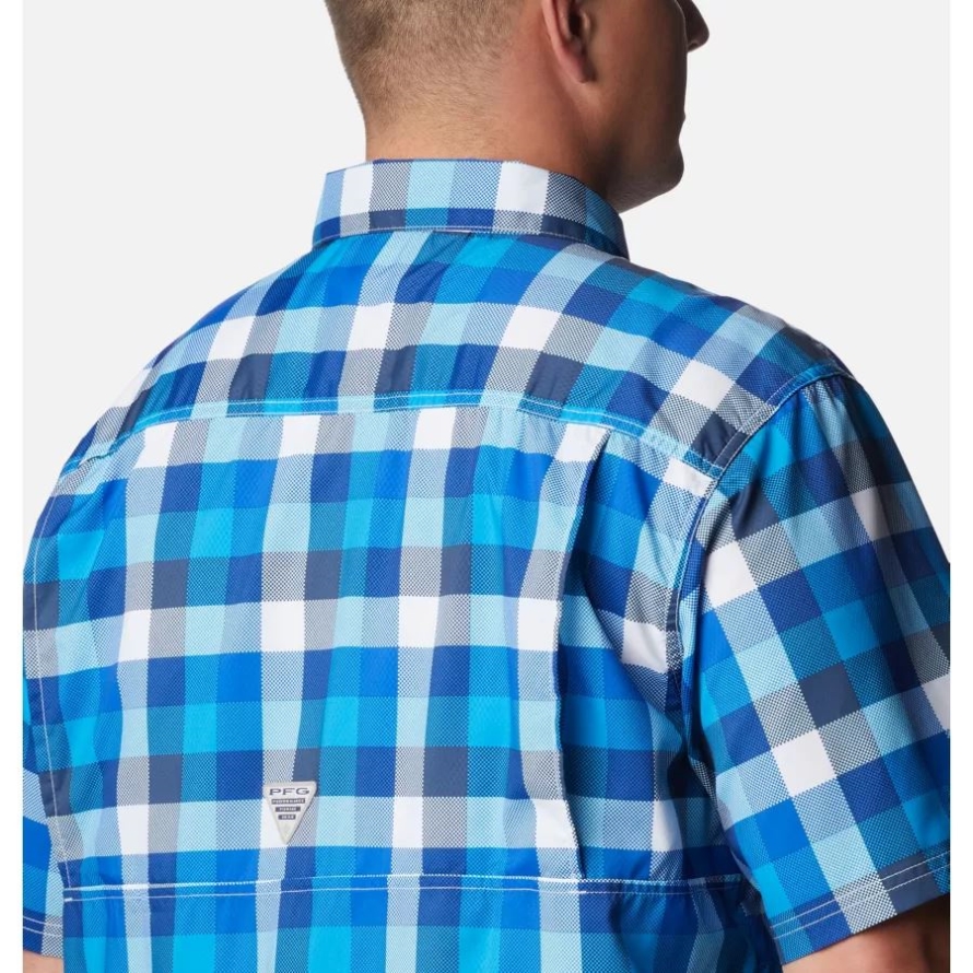 Men's PFG Super Slack Tide Camp Shirt Big Columbia Blue Macaw Multi Gingham