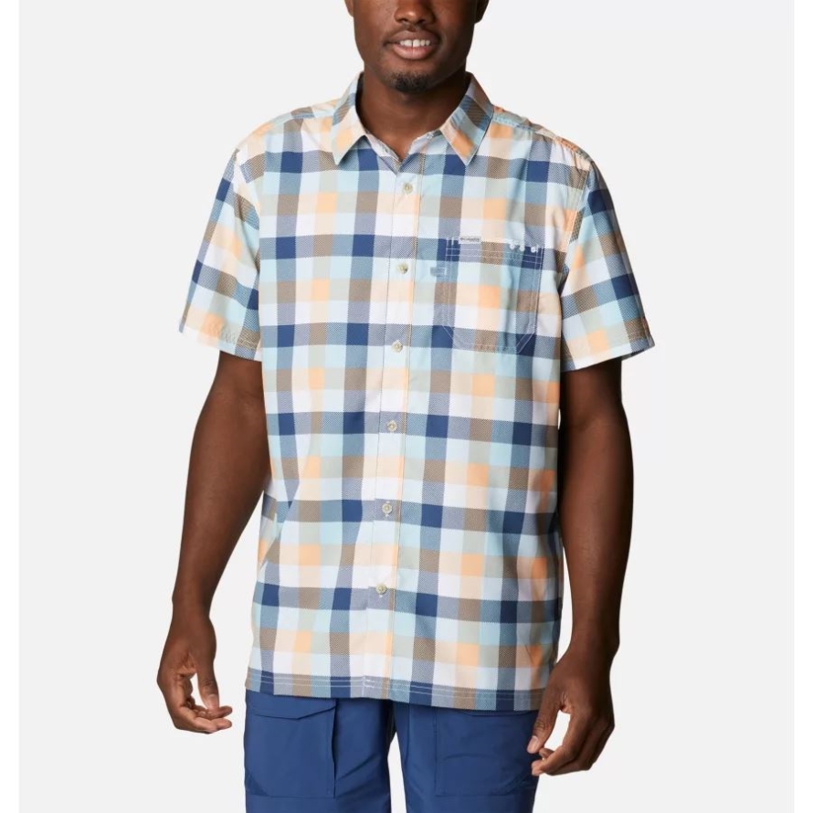 Men's PFG Super Slack Tide Camp Shirt Columbia Bright Nectar Multi Gingham