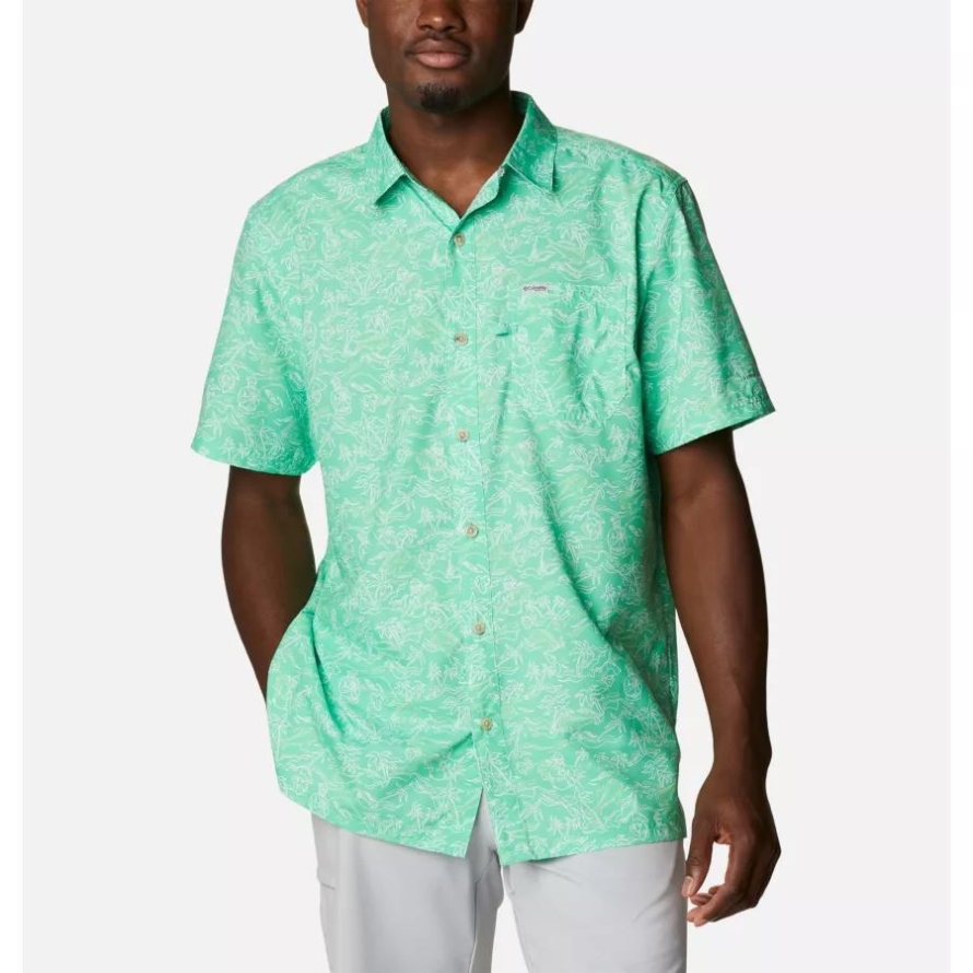 Men's PFG Super Slack Tide Camp Shirt Light Jade Merry Mahi Print Columbia
