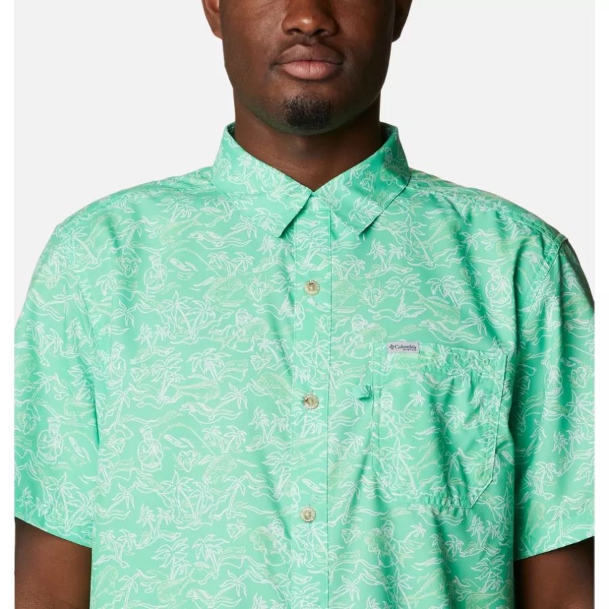 Men's PFG Super Slack Tide Camp Shirt Light Jade Merry Mahi Print Columbia