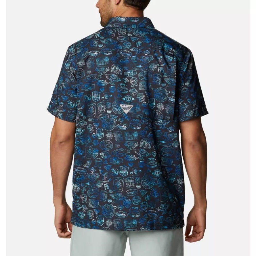 Men's PFG Super Slack Tide Camp Shirt Tall Columbia Black Tye Dye Print