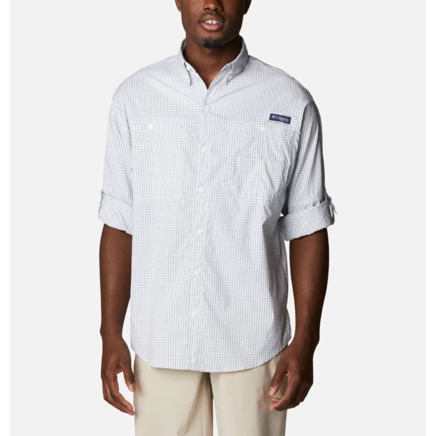 Men's PFG Super Tamiami Long Sleeve Shirt Columbia Metal Gingham