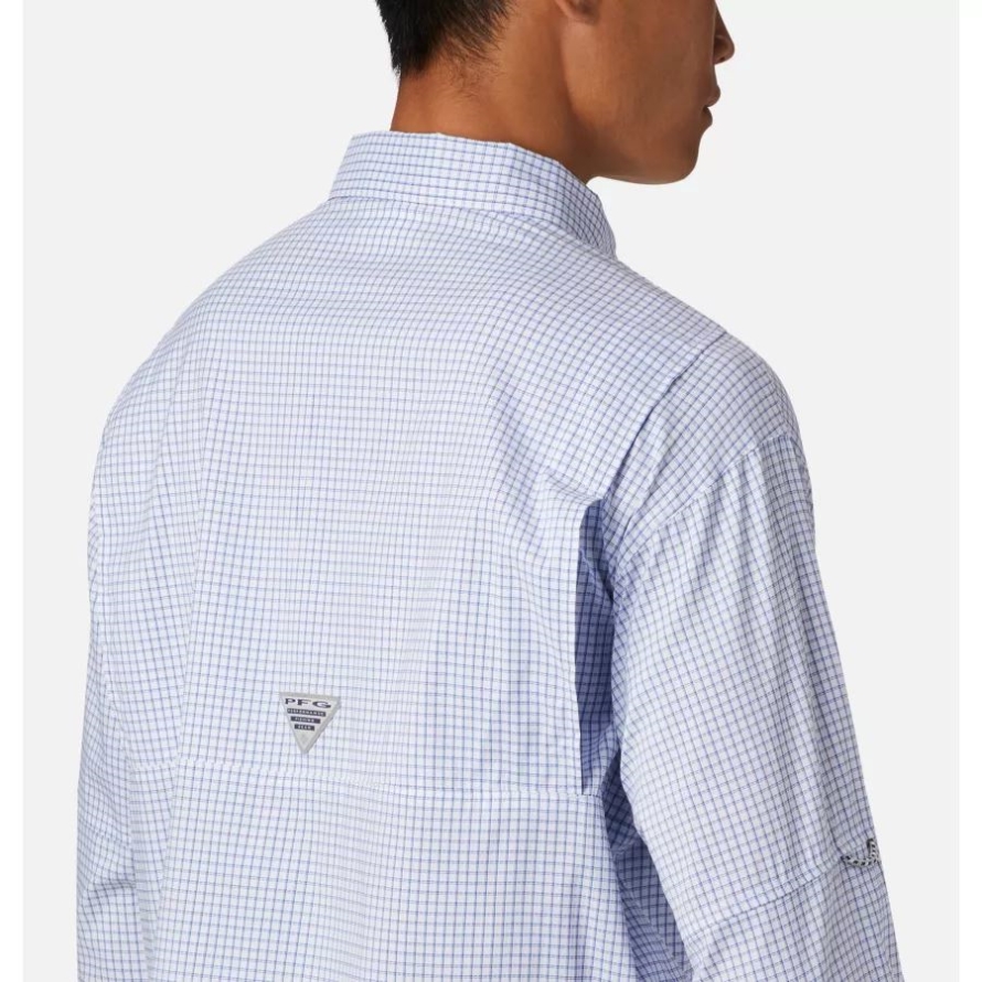 Men's PFG Super Tamiami Long Sleeve Shirt Columbia Vivid Blue Gingham