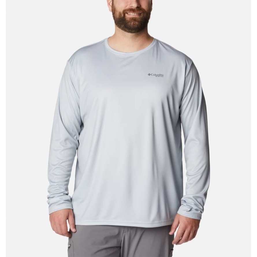 Men's PFG Terminal Tackle Fish Flag Long Sleeve Shirt Big Columbia Cool Grey/Georgia Fish