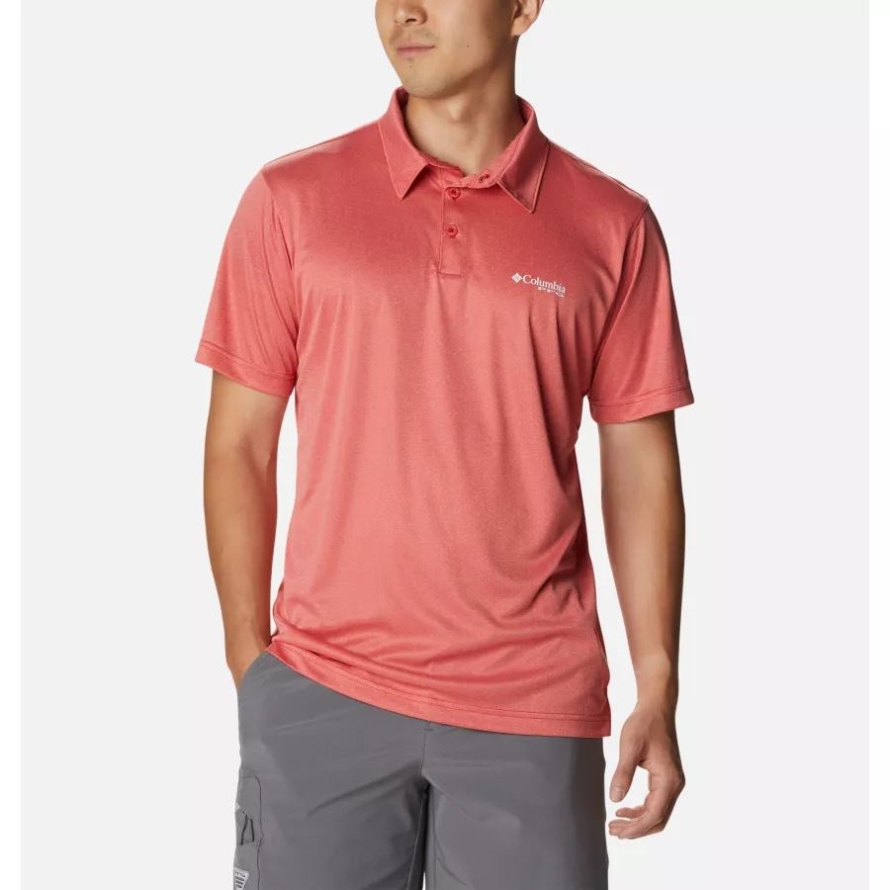 Men's PFG Terminal Tackle Heather Polo Red Spark Heather/White Logo Columbia