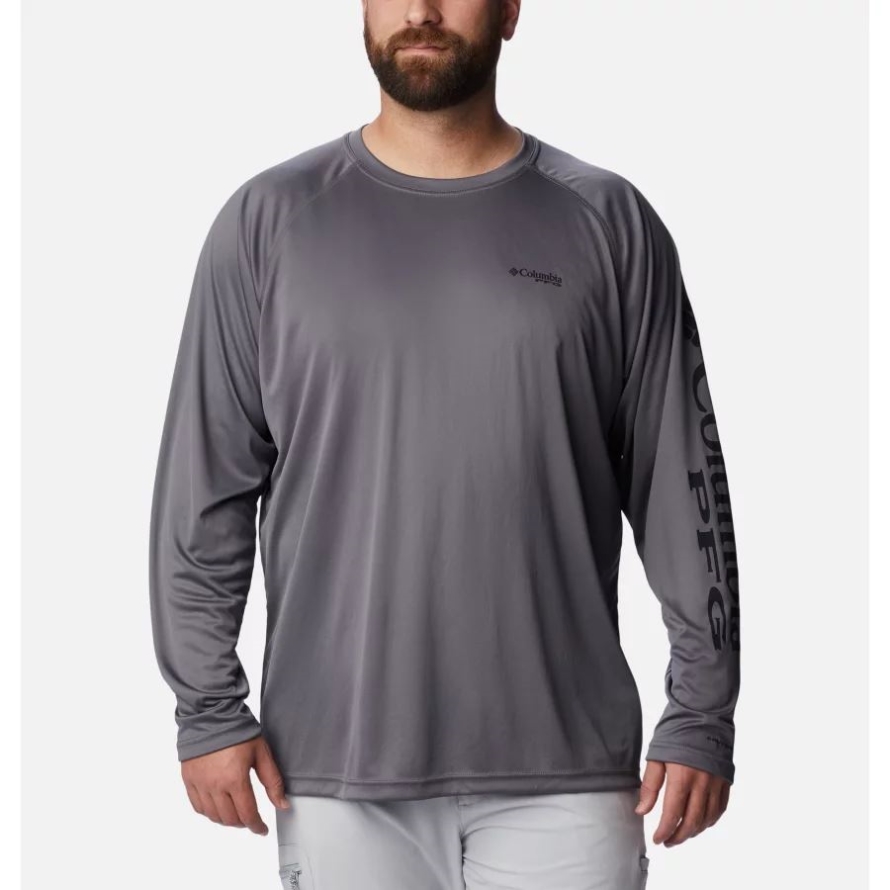 Men's PFG Terminal Tackle Long Sleeve Shirt Big City Grey/Black Logo Columbia
