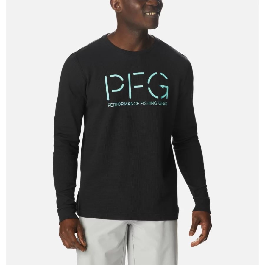 Men's PFG Utility Hook Waffle Long Sleeve Shirt Black/Gulf Stream Columbia
