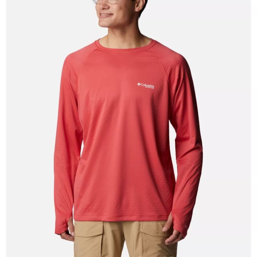 Men's PFG Zero Rules Ice Long Sleeve Shirt Columbia Sunset Red