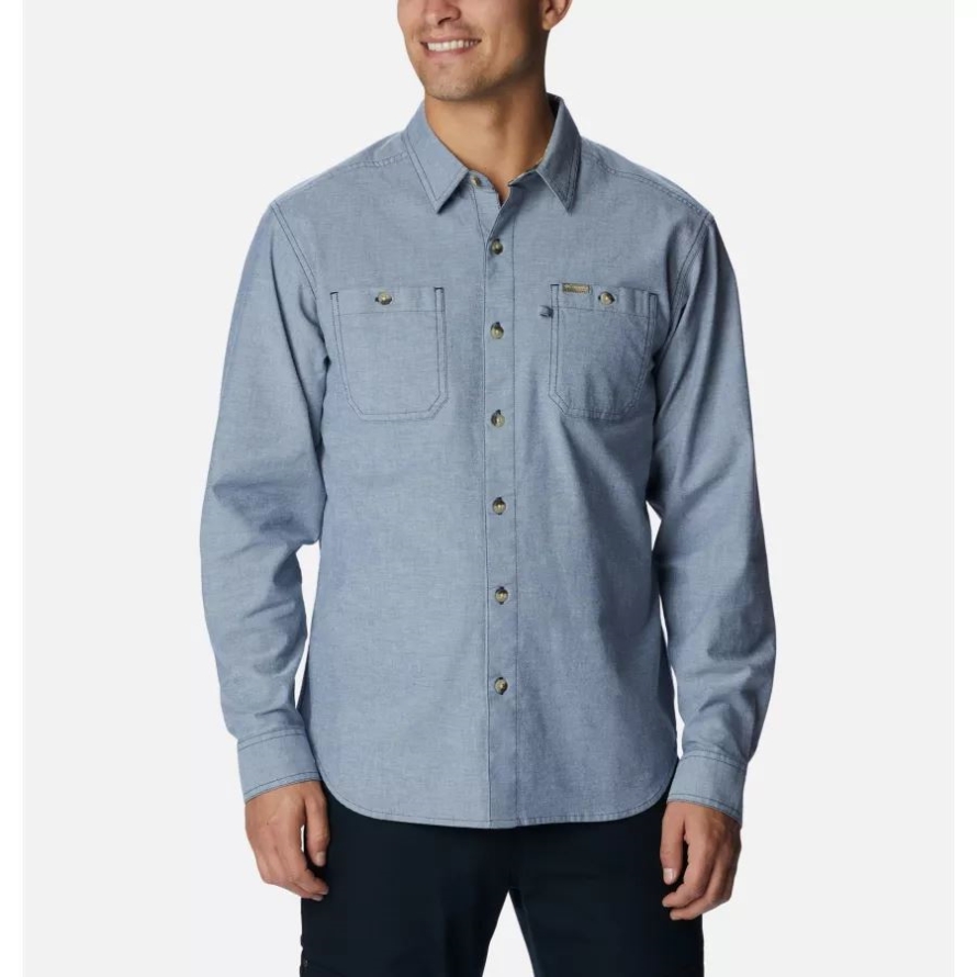 Men's PHG Sharptail Stretch Chambray Long Sleeve Shirt Columbia Zinc