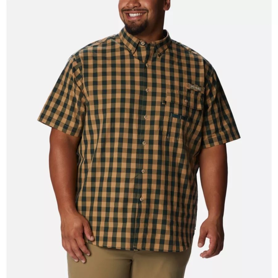Men's PHG Super Sharptail Short Sleeve Shirt Big Dark Forest Multi Gingham Columbia
