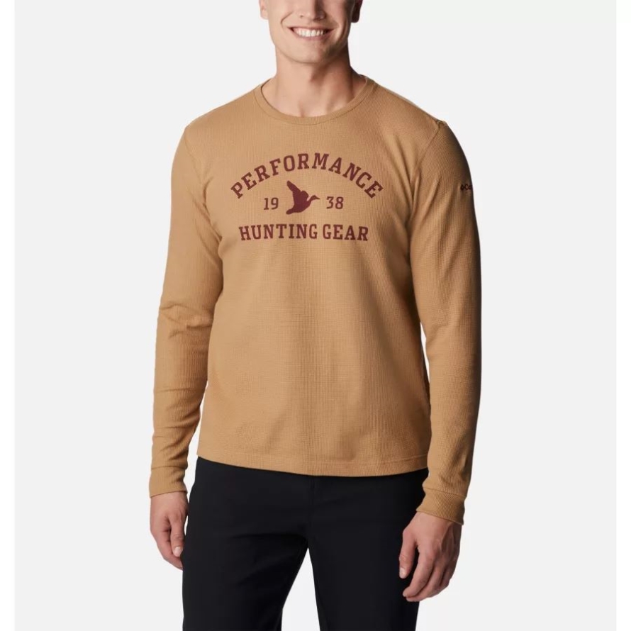Men's PHG University Waffle Long Sleeve Shirt Columbia Sahara/Red Jasper Mallard