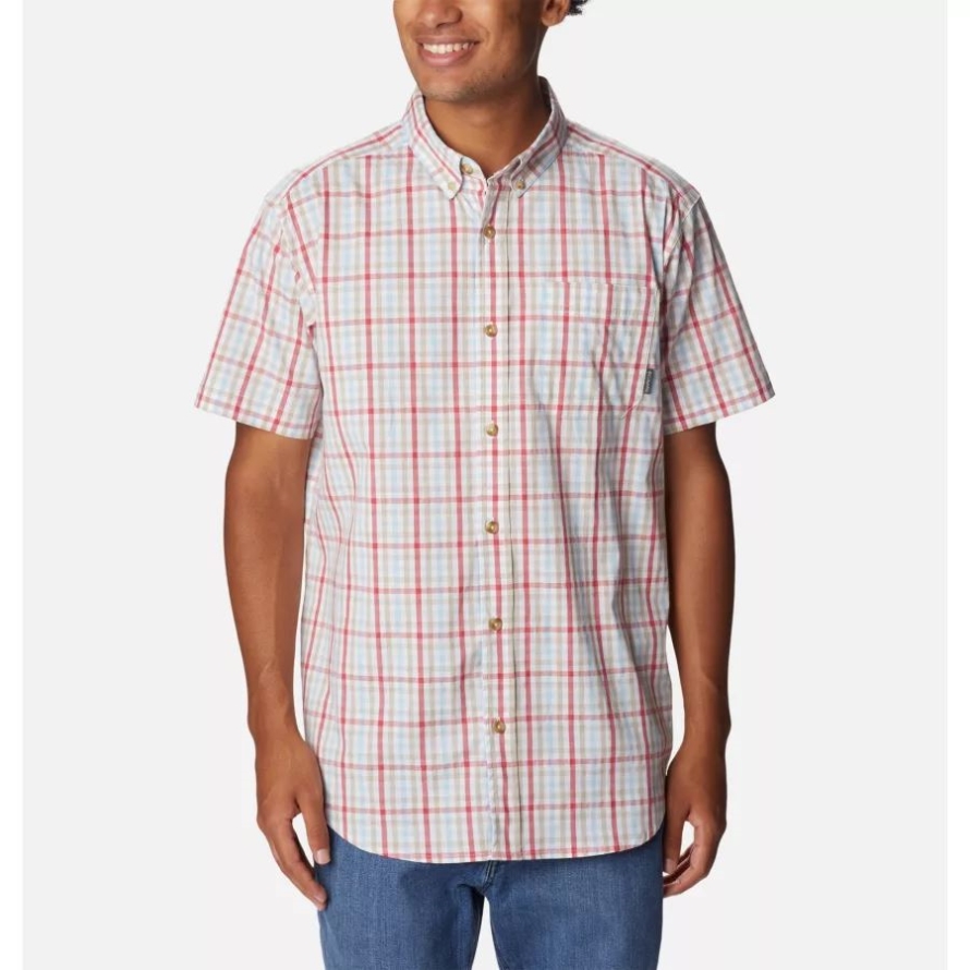 Men's Rapid Rivers II Short Sleeve Shirt Columbia Sunset Red Multi Gingham