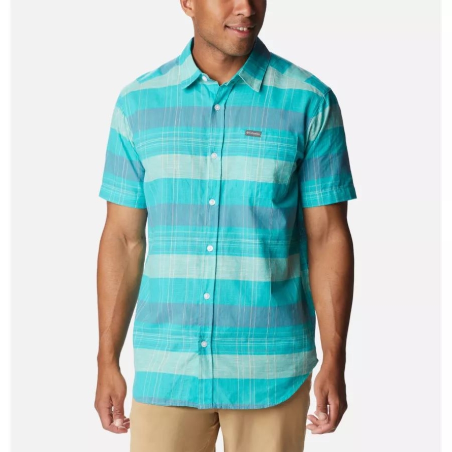 Men's Rapid Rivers Novelty Short Sleeve Shirt Columbia Bright Aqua Scattered Stripe