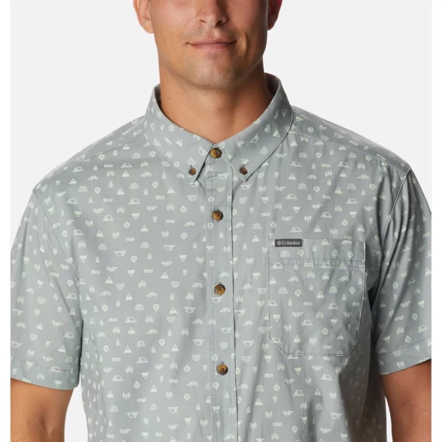 Men's Rapid Rivers Printed Short Sleeve Shirt Metal Camp Icon Columbia