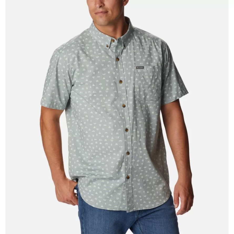 Men's Rapid Rivers Printed Short Sleeve Shirt Metal Camp Icon Columbia