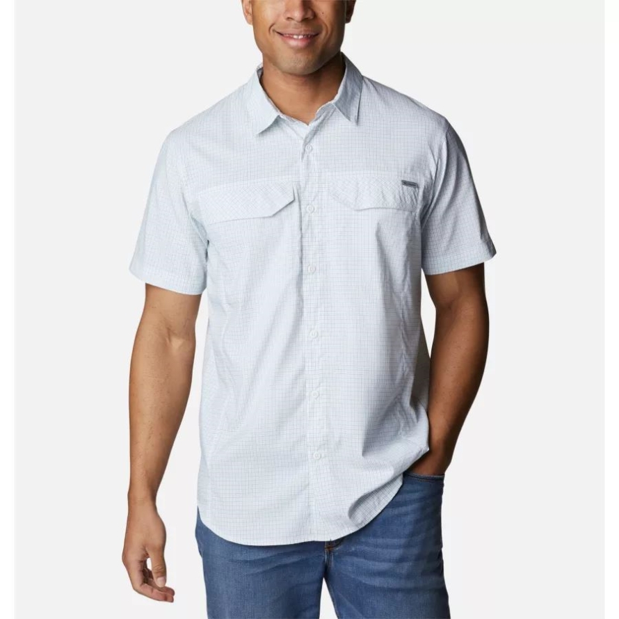 Men's Silver Ridge Lite Plaid Short Sleeve Shirt White Quiet Grid Columbia