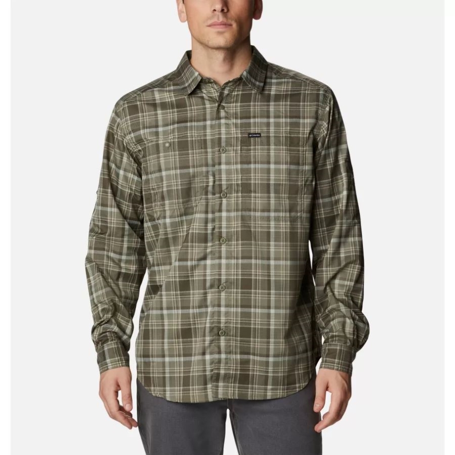 Men's Silver Ridge Utility Lite Plaid Long Sleeve Shirt Stone Green Multi Plaid Columbia