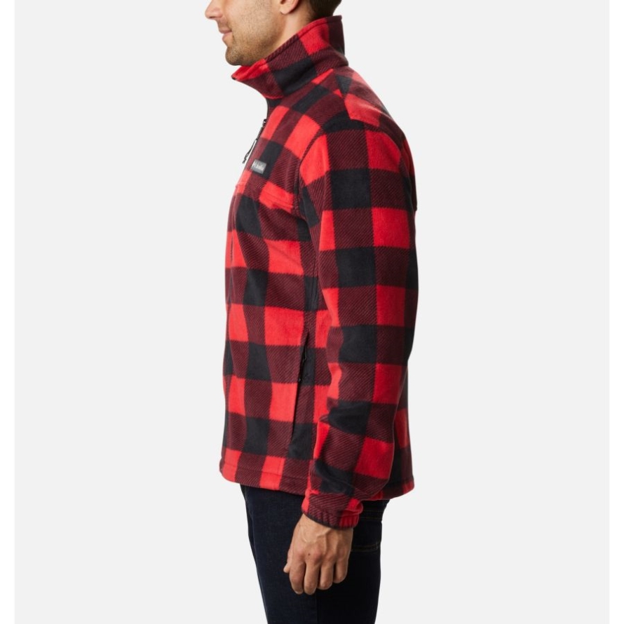 Men's Steens Mountain Printed Fleece Jacket Columbia Mountain Red Check Print