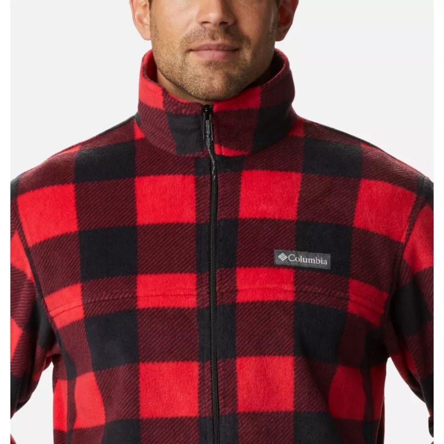 Men's Steens Mountain Printed Fleece Jacket Columbia Mountain Red Check Print