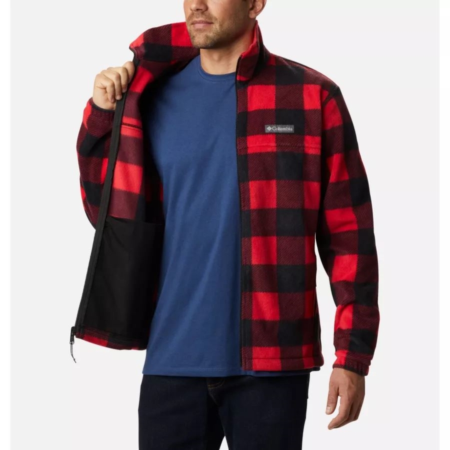 Men's Steens Mountain Printed Fleece Jacket Columbia Mountain Red Check Print