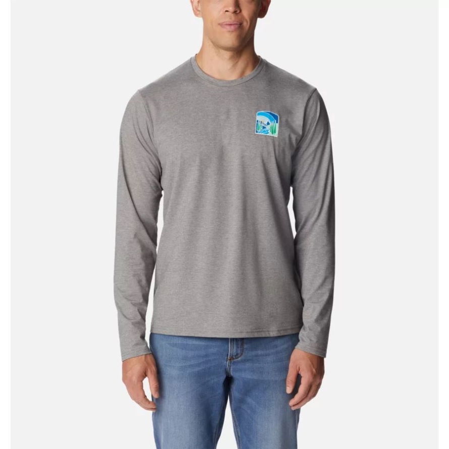 Men's Sun Trek EU Long Sleeve Graphic T-Shirt Columbia City Grey Heather/Suntrek Hills Chest