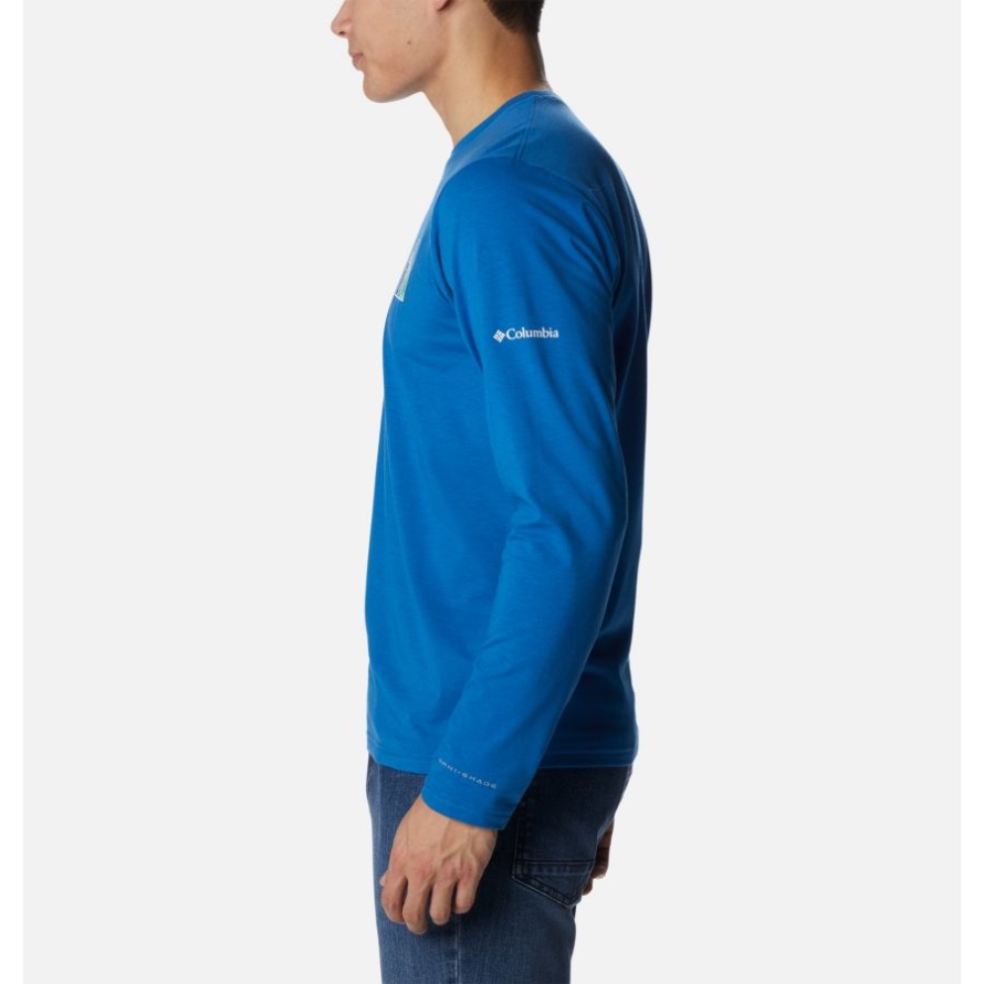 Men's Sun Trek Long Sleeve Graphic T-Shirt Bright Indigo/Suntrek Hills Chest Columbia